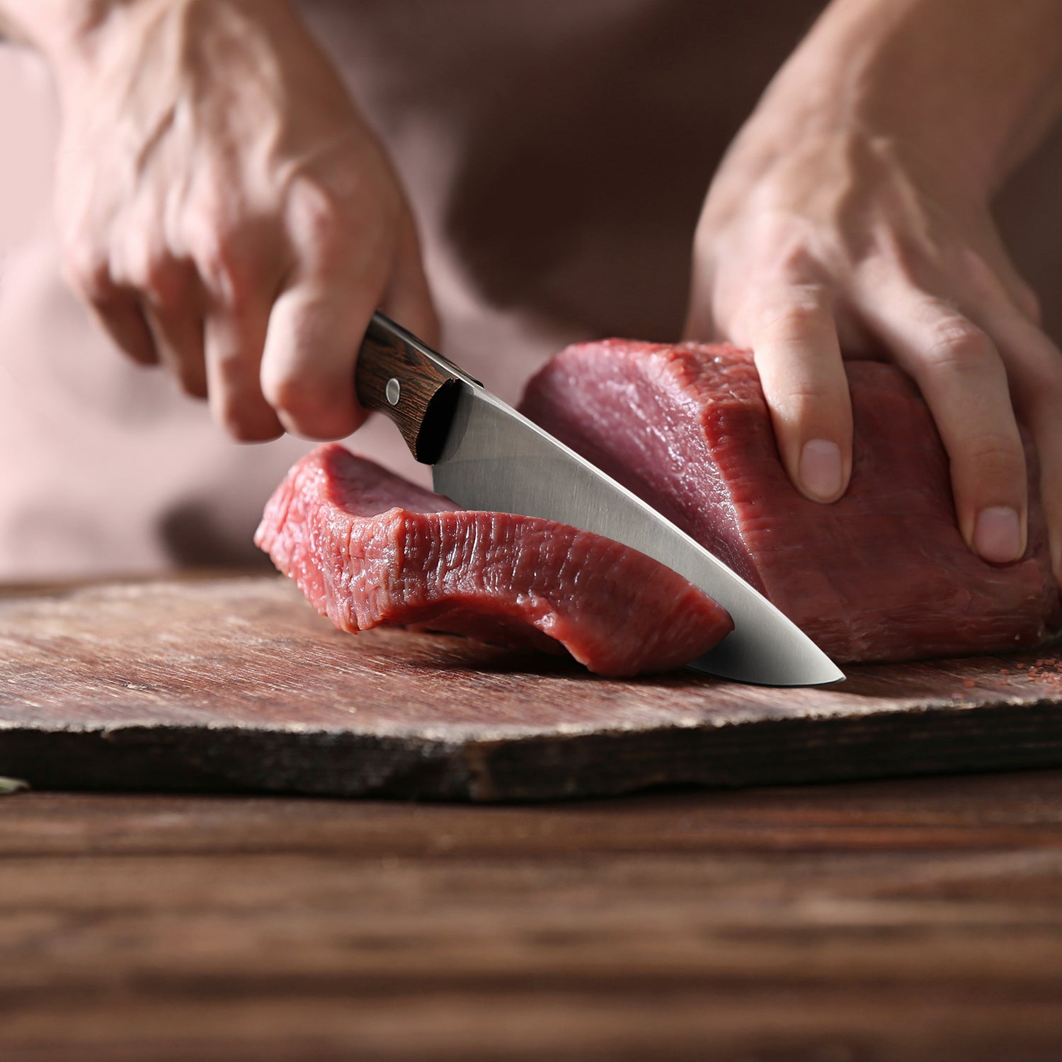 Slicing through meat