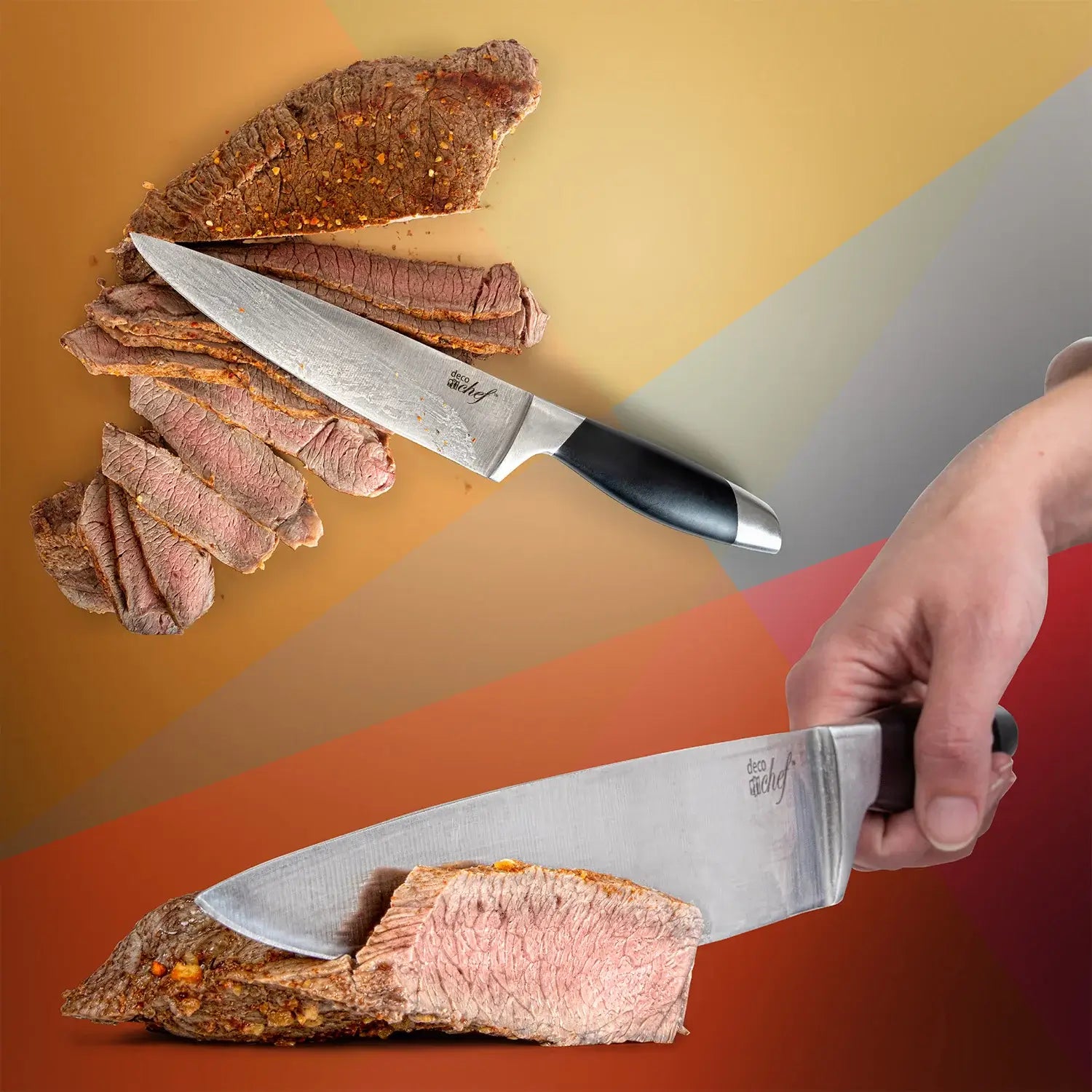 Deco Chef 12-Piece Knife Set slicing meats