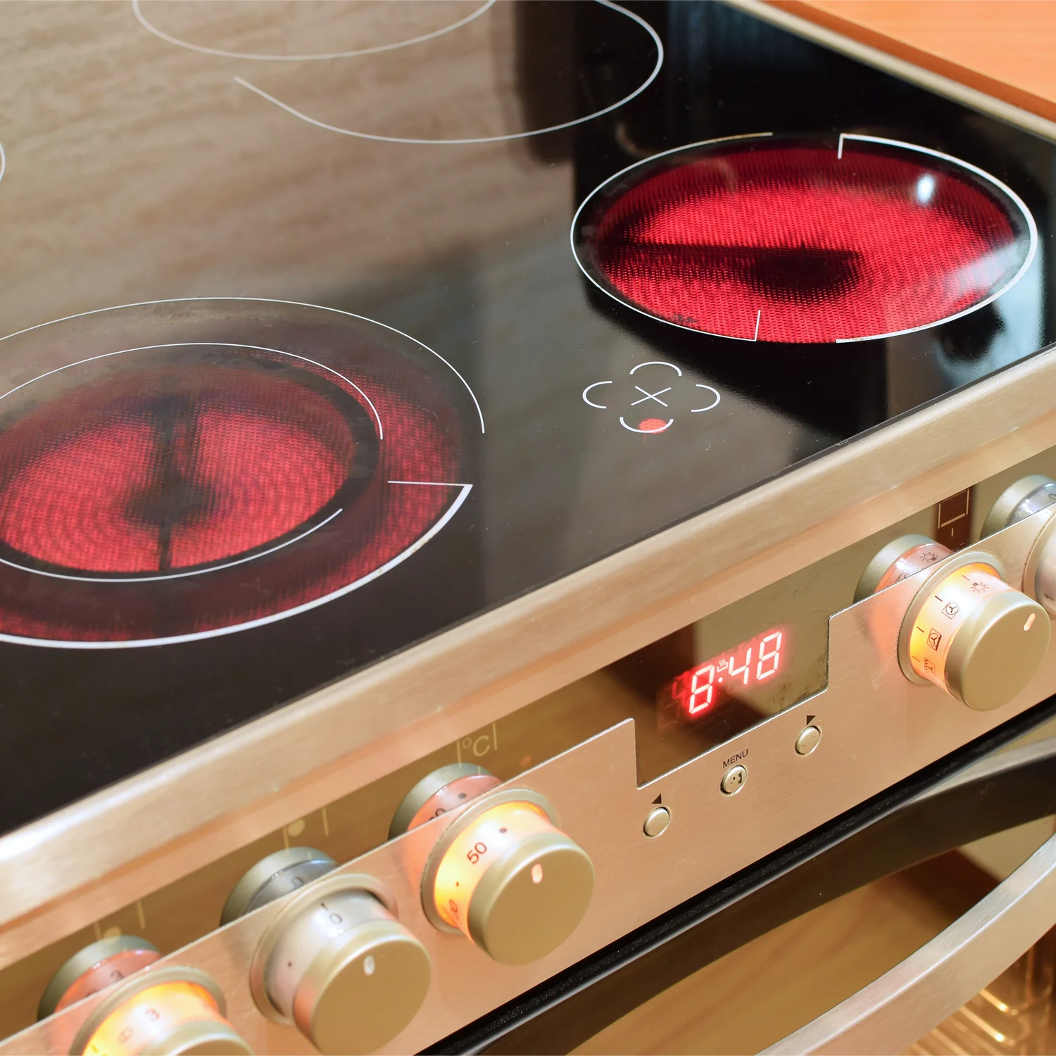 Electric oven turned on showing the burners